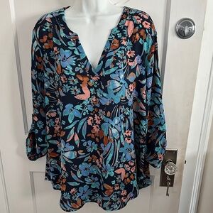 Maurices Navy Floral Split-Neck Blouse